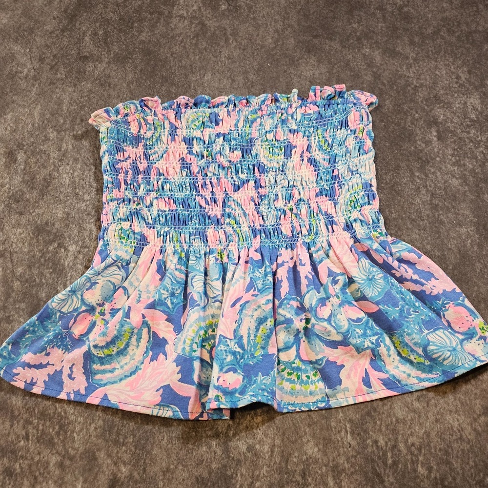 Lilly Pulitzer Jadis Strapless Tube Top Women M Tropical Smocked Ruffle 010122